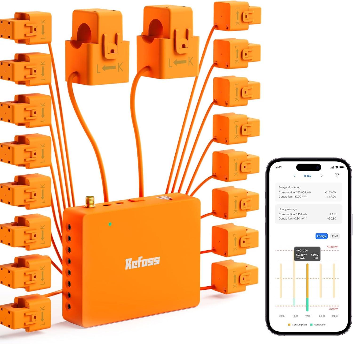 Refoss Home Energy Monitor, Native Open API & Web UI (No Cloud Required), Real-Time Electricity Usage Tracker with 16 60A Sensors, Works with Home Assistant & MQTT, Solar Net Metering, ETL